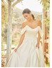 Off Shoulder Ivory Satin Simple Wedding Dress